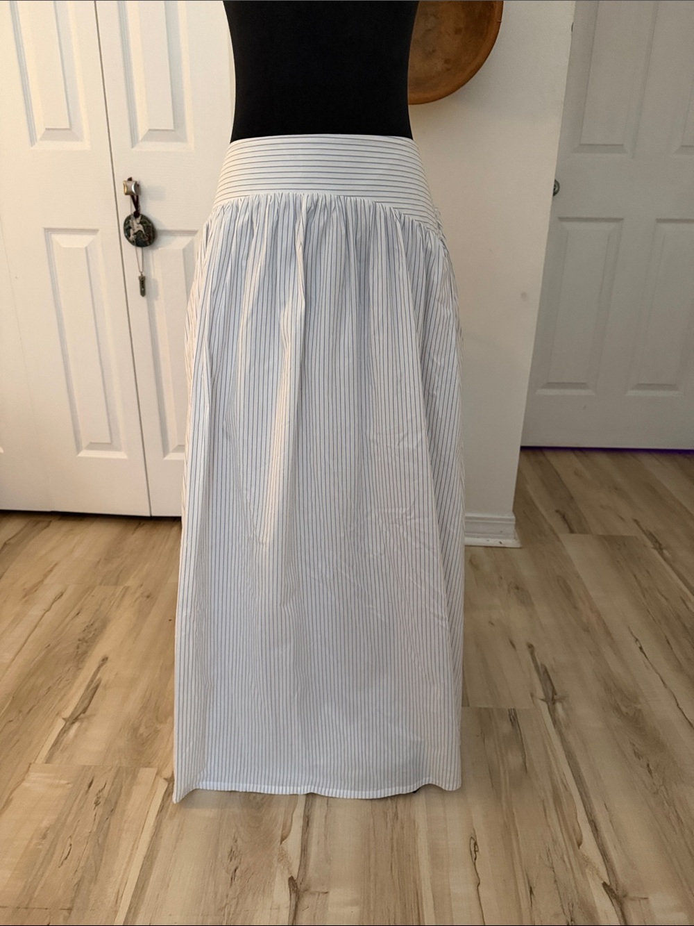 NWOT Parker White and Light Blue Pinstripe Maxi Skirt